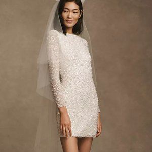 BHLDN Josie Long-Sleeve Sequined Mini Dress
